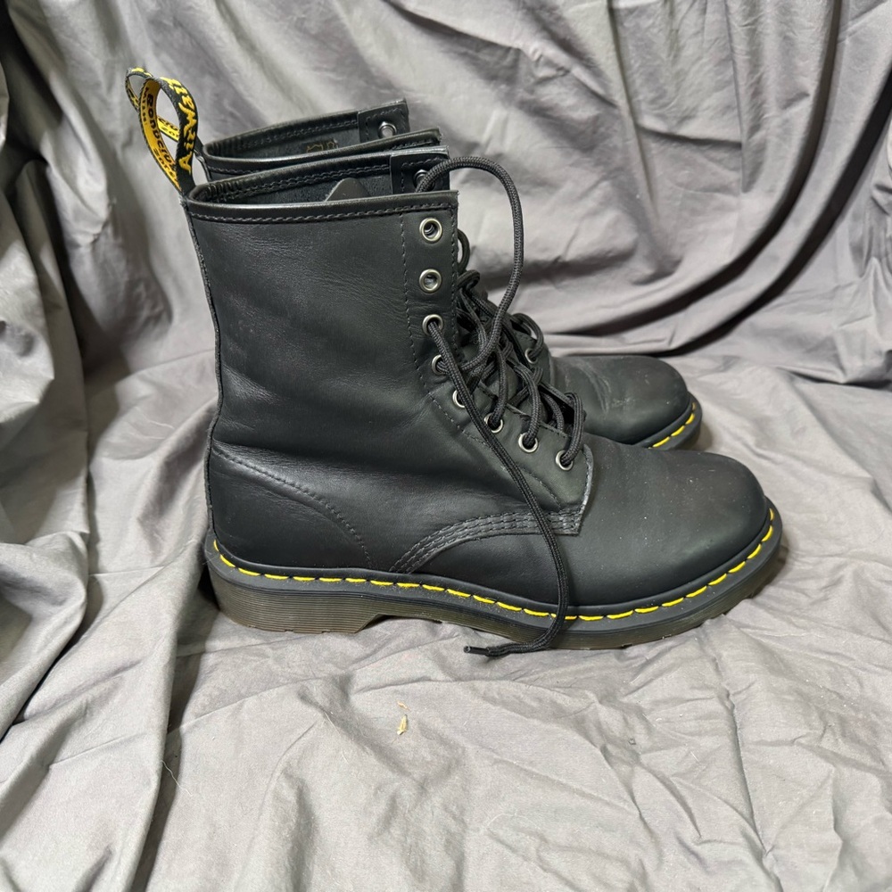 Dr. Martens Black Lace Up Boots with Yellow Accents